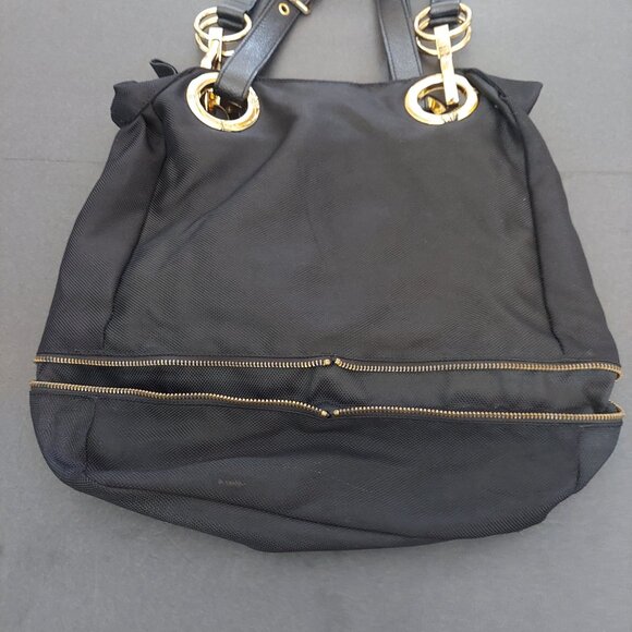 JPK Paris 75 Black Double Strap Canvas Bucket Tote/Handbag w/ Zipper Extender - Picture 3 of 9